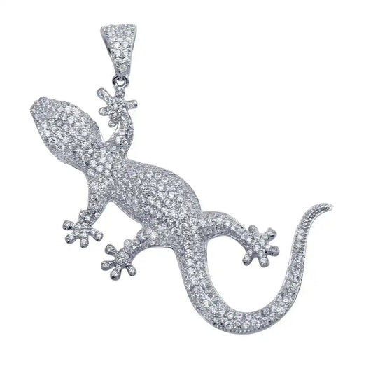 925 Sterling Silver Rhodium Plated CZ Lizard Hip Hop Pendant