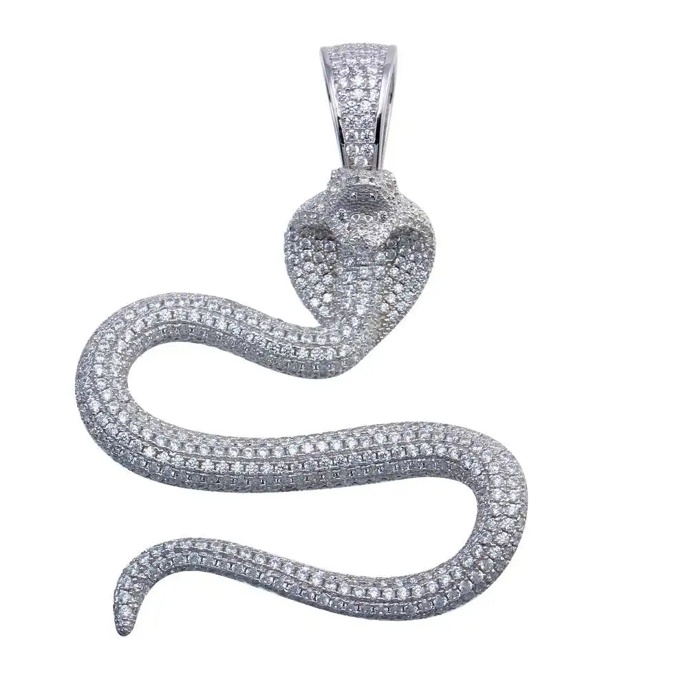 925 Sterling Silver Rhodium Plated Cobra CZ Hip Hop Pendant
