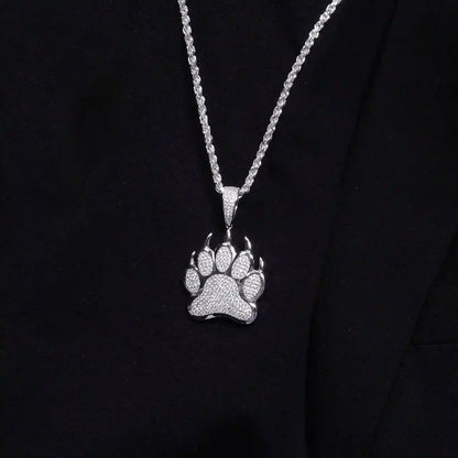 925 Sterling Silver Rhodium Plated Bear Paw Hip Hop Pendant