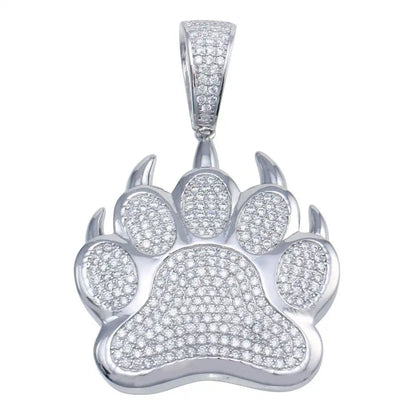 925 Sterling Silver Rhodium Plated Bear Paw Hip Hop Pendant