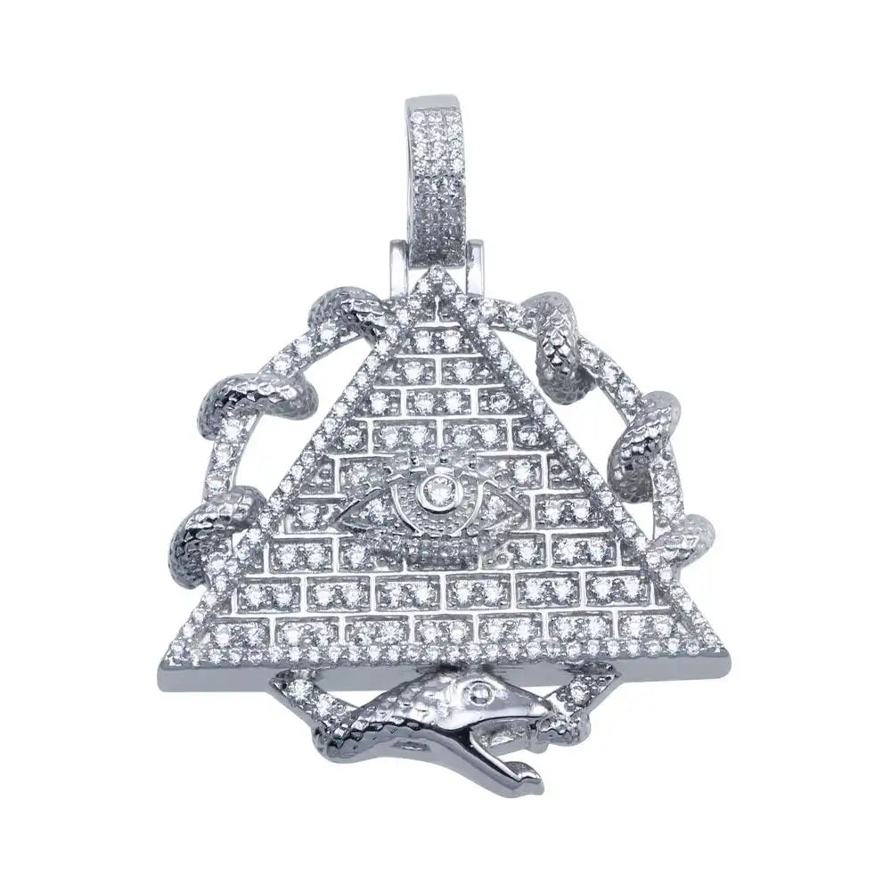 925 Sterling Silver Rhodium Plated CZ Pyramid Eye Hip Hop Pendant