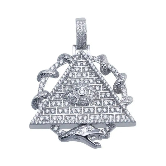 925 Sterling Silver Rhodium Plated CZ Pyramid Eye Hip Hop Pendant