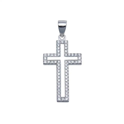 925 Sterling Silver Rhodium Plated Moissanite 15mm x 23mm Border Cross Hip Hop Pendant