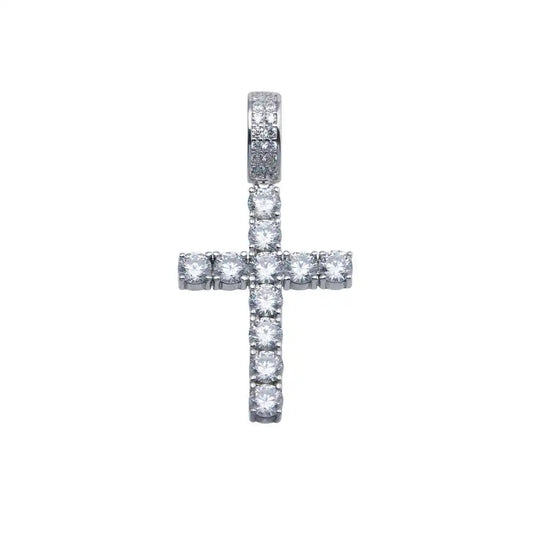 925 Sterling Silver Rhodium Plated Moissanite Cross Hip Hop 21mm x 29mm Pendant