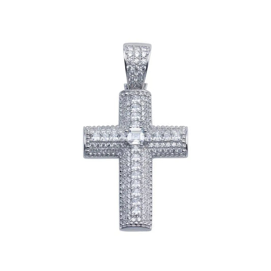 925 Sterling Silver Rhodium Plated CZ Encrusted Cross Hip Hop Pendant