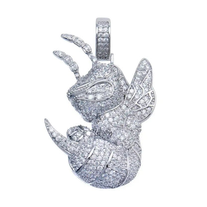 925 Sterling Silver Rhodium Plated CZ Hornet Hip Hop Pendant
