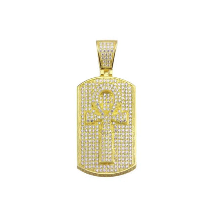 925 Sterling Silver Gold Plated CZ Cross Dogtag Hip Hop Pendant