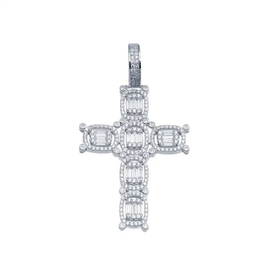 925 Sterling Silver Rhodium Plated CZ Cross Hip Hop Pendant