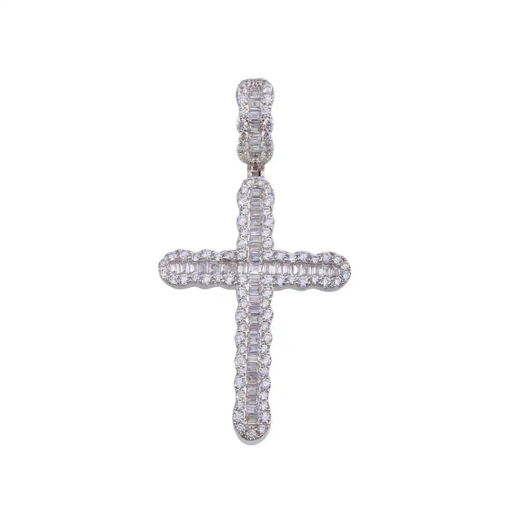 925 Sterling Silver Rhodium Plated CZ Cross Hip Hop Pendant