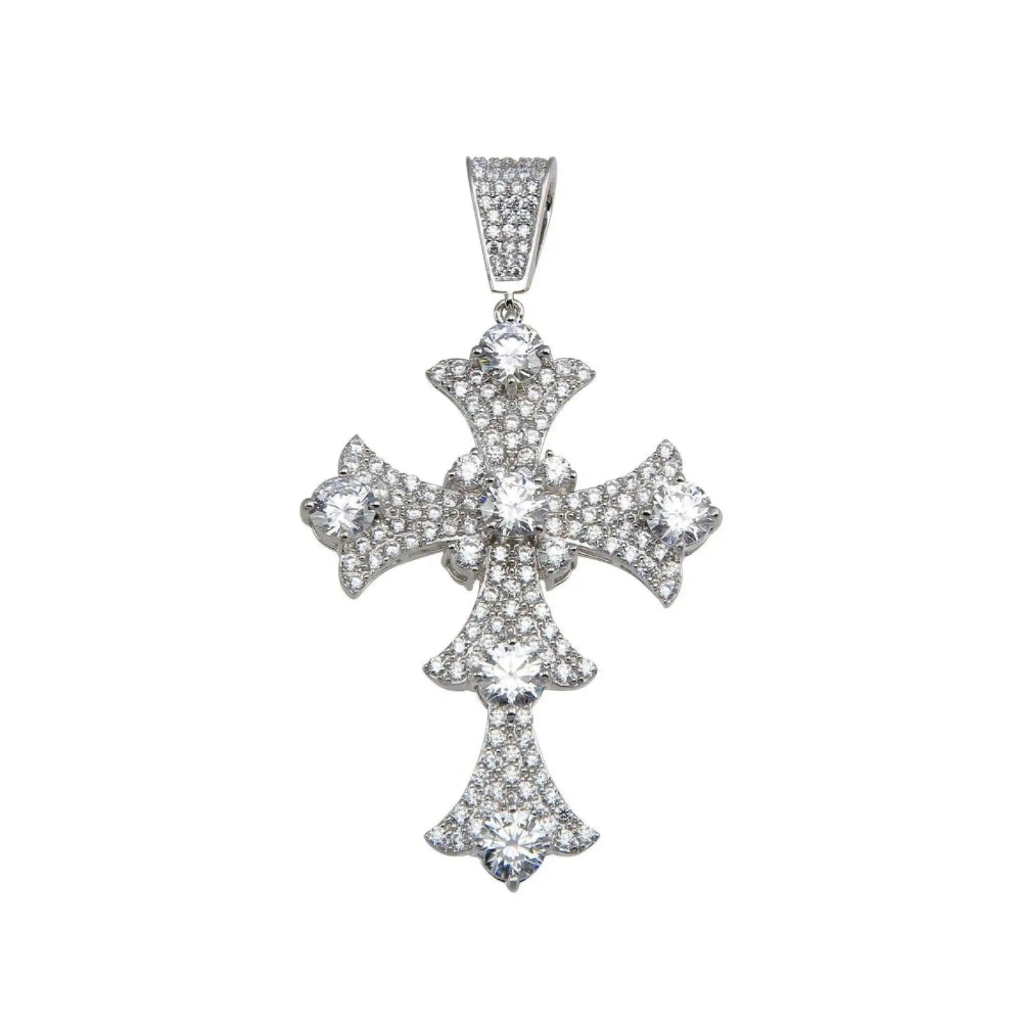 925 Sterling Silver Rhodium Plated CZ Cross Hip Hop Pendant