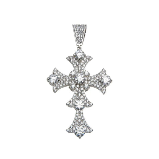 925 Sterling Silver Rhodium Plated CZ Cross Hip Hop Pendant