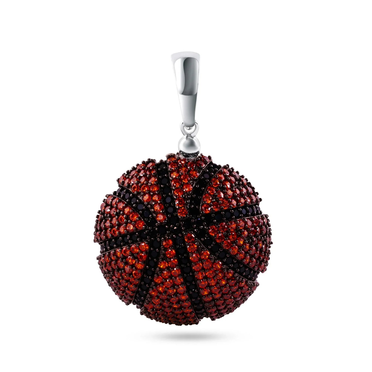 925 Sterling Silver Rhodium Plated Basketball Black and Orange CZ Pendant