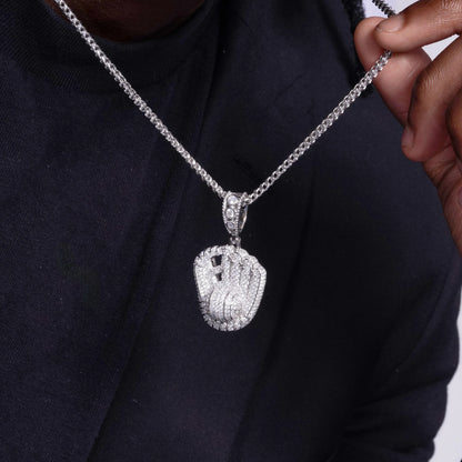 925 Sterling Silver Rhodium Plated Baseball Gloves Clear CZ Pendant