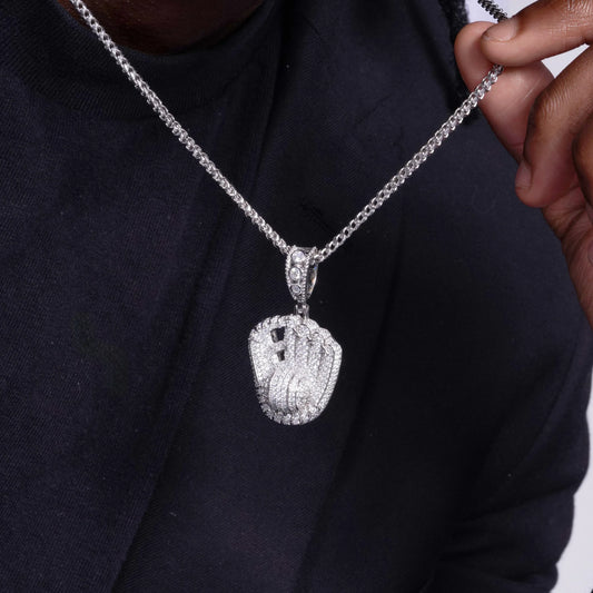 925 Sterling Silver Rhodium Plated Baseball Gloves Clear CZ Pendant
