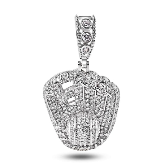 925 Sterling Silver Rhodium Plated Baseball Gloves Clear CZ Pendant