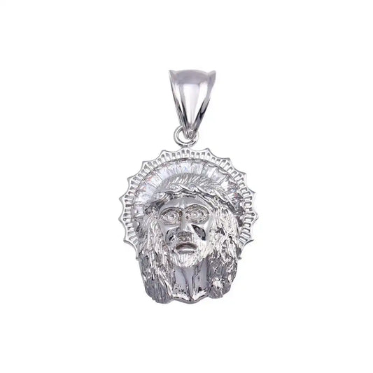 925 Sterling Silver Rhodium Plated CZ Jesus Hip Hop Pendant