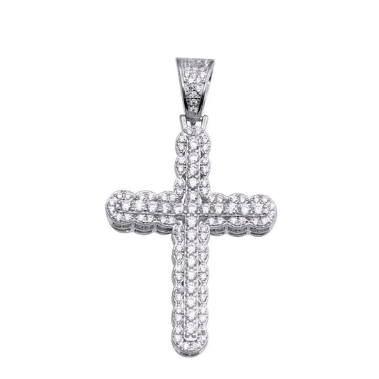 925 Sterling Silver Rhodium Plated CZ Cross Hip Hop Pendant
