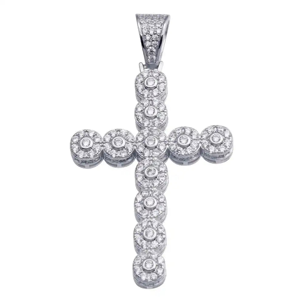 925 Sterling Silver Rhodium Plated CZ Cross Hip Hop Pendant