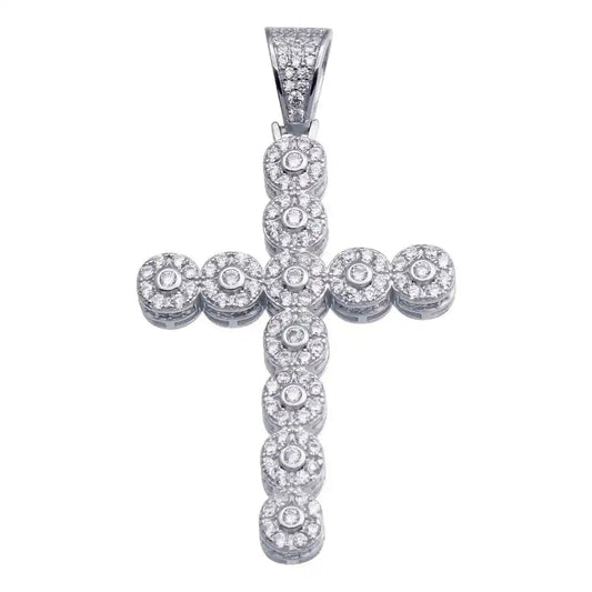 925 Sterling Silver Rhodium Plated CZ Cross Hip Hop Pendant