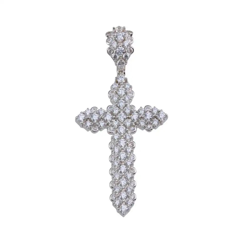 925 Sterling Silver Rhodium Plated CZ Cross Hip Hop Pendant