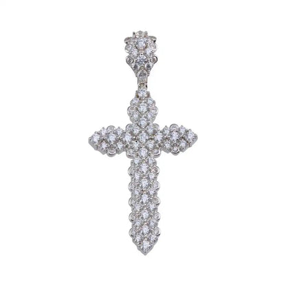 925 Sterling Silver Rhodium Plated CZ Cross Hip Hop Pendant