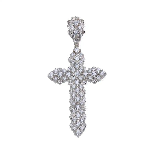 925 Sterling Silver Rhodium Plated CZ Cross Hip Hop Pendant