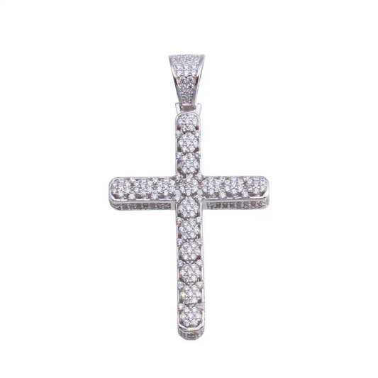 925 Sterling Silver Rhodium Plated CZ Cross Hip Hop Pendant