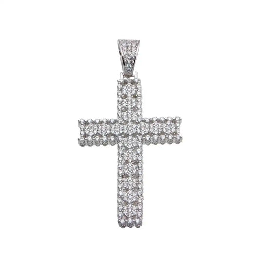 925 Sterling Silver Rhodium Plated CZ Cross Hip Hop Pendant