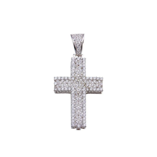 925 Sterling Silver Rhodium Plated CZ Cross Hip Hop Pendant