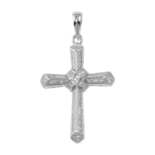 925 Sterling Silver Rhodium Plated CZ Cross Hip Hop Pendant
