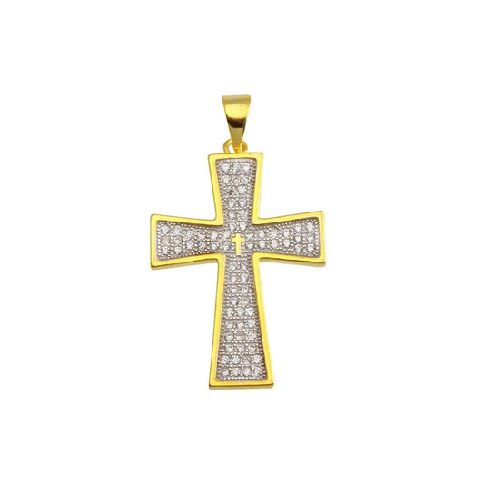 925 Sterling Silver Gold Plated Cross CZ Hip Hop Pendant