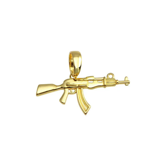 925 Sterling Silver Gold Plated Gun Hip Hop Pendant