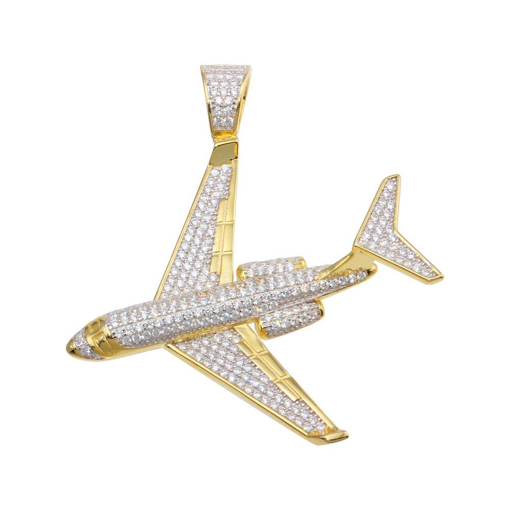 925 Sterling Silver Gold Plated CZ Air Bus Hip Hop Pendant