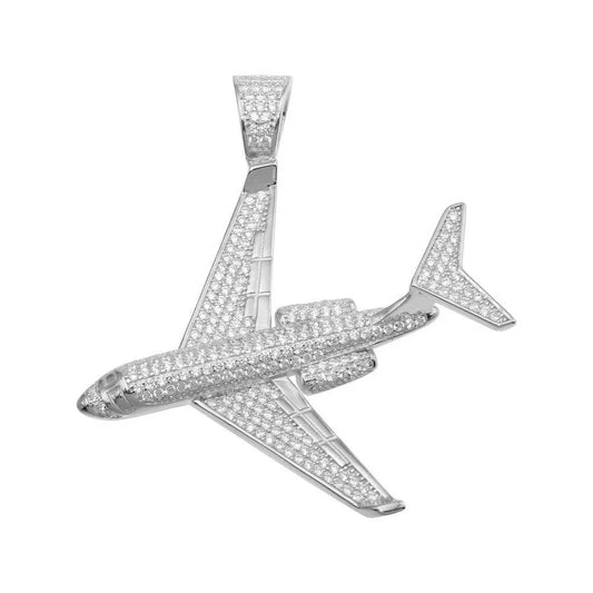 925 Sterling Silver Rhodium Plated CZ Air Bus Hip Hop Pendant