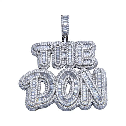 925 Sterling Silver Rhodium Plated CZ THE DON Hip Hop Pendant