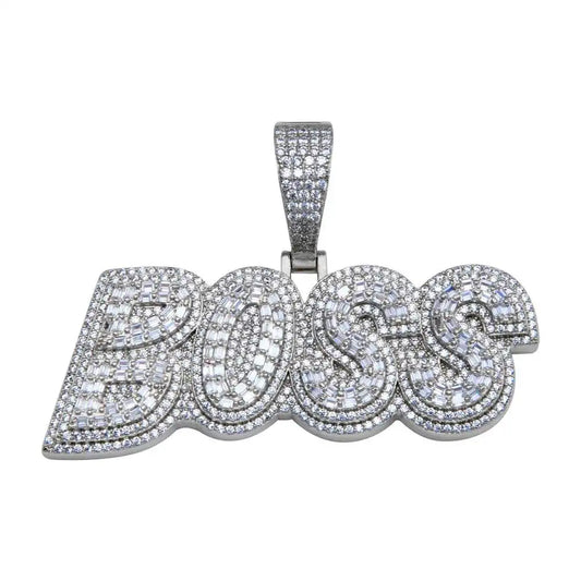 925 Sterling Silver Rhodium Plated CZ BOSS Hip Hop Pendant