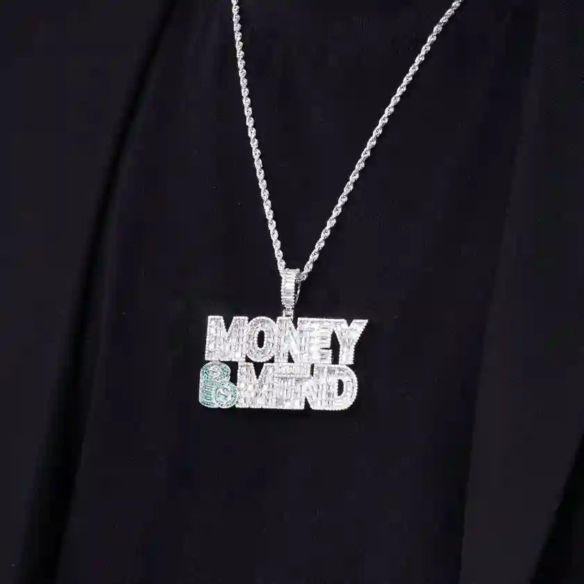 925 Sterling Silver Rhodium Plated CZ MONEY ON MY MIND Hip Hop Pendant