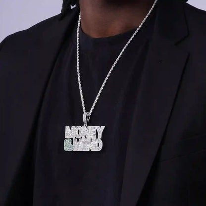 925 Sterling Silver Rhodium Plated CZ MONEY ON MY MIND Hip Hop Pendant