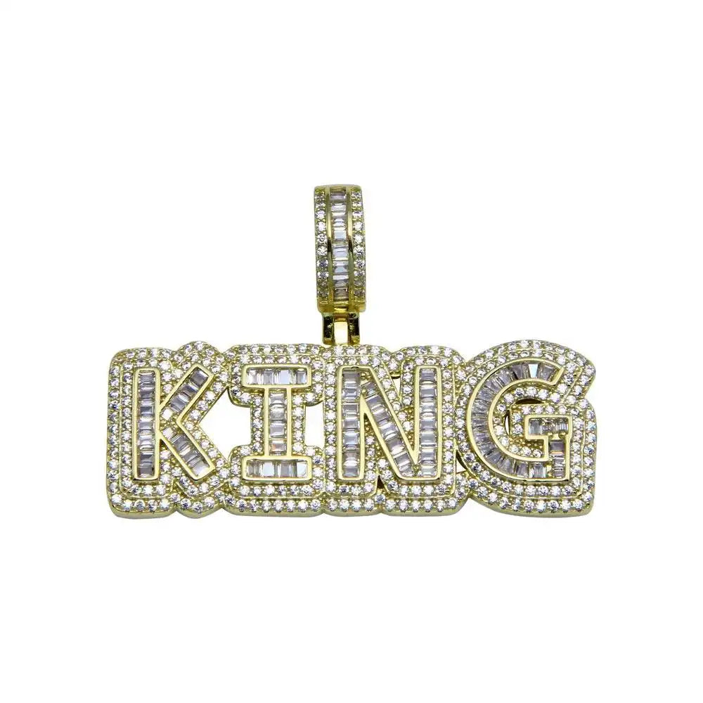 925 Sterling Silver Gold Plated CZ KING Hip Hop Pendant
