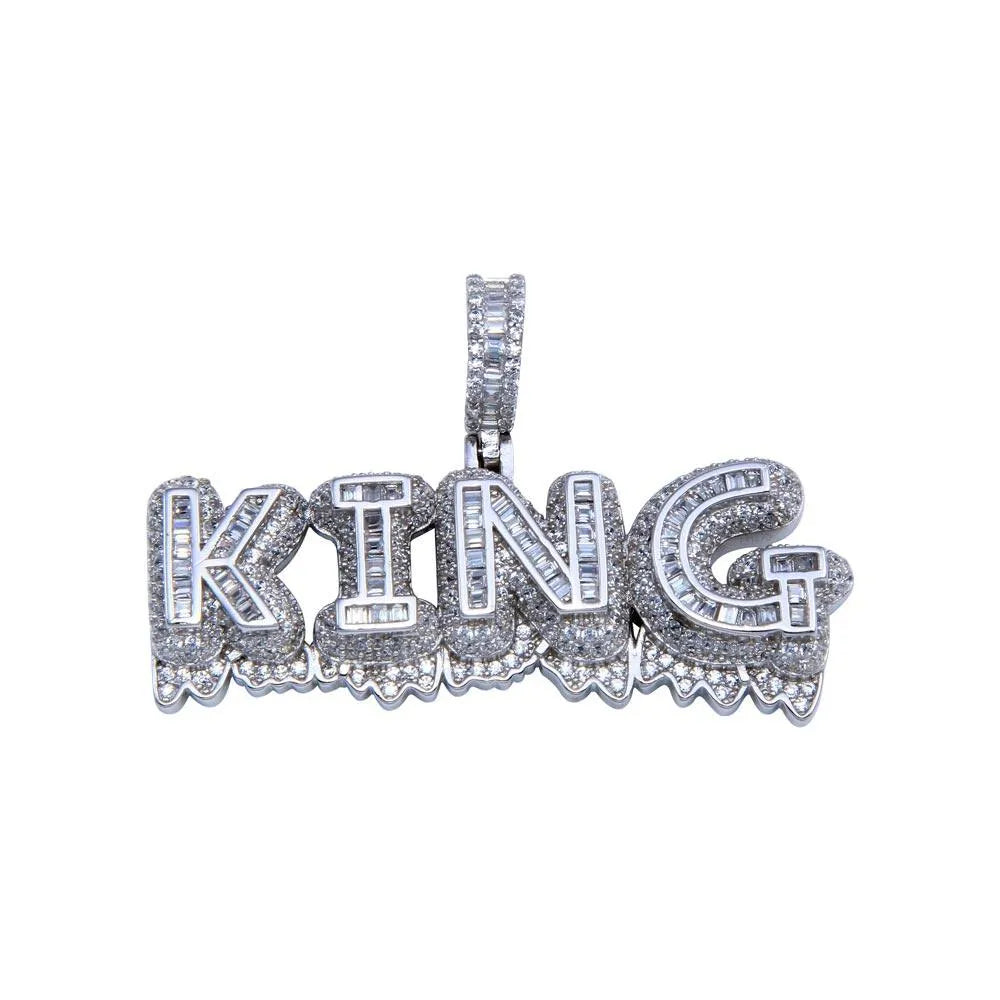 925 Sterling Silver Rhodium Plated CZ ICY KING Hip Hop Pendant