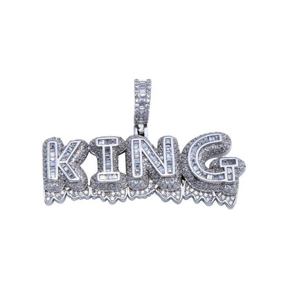 925 Sterling Silver Rhodium Plated CZ ICY KING Hip Hop Pendant