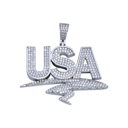 925 Sterling Silver Rhodium Plated CZ USA Hip Hop Pendant