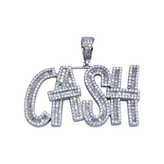 925 Sterling Silver Rhodium Plated CZ CASH Hip Hop Pendant