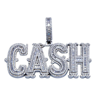 925 Sterling Silver Rhodium Plated CZ CASH Hip Hop Pendant