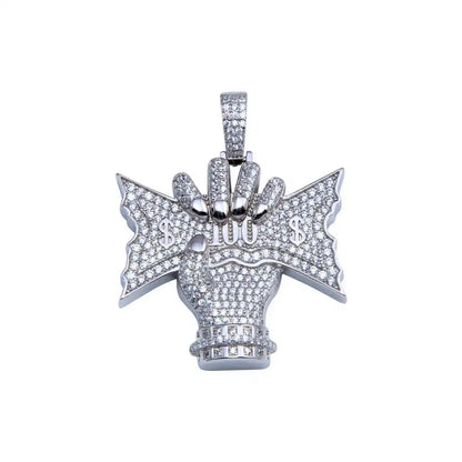 925 Sterling Silver Rhodium Plated CZ CASH CRUNCH Hip Hop Pendant