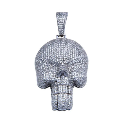 925 Sterling Silver Rhodium Plated CZ Encrusted Skull Hip Hop Pendant