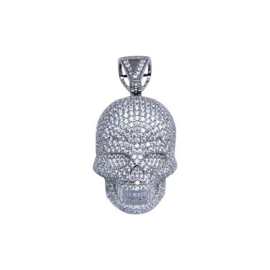 925 Sterling Silver Rhodium Plated CZ Encrusted Skull Hip Hop Pendant