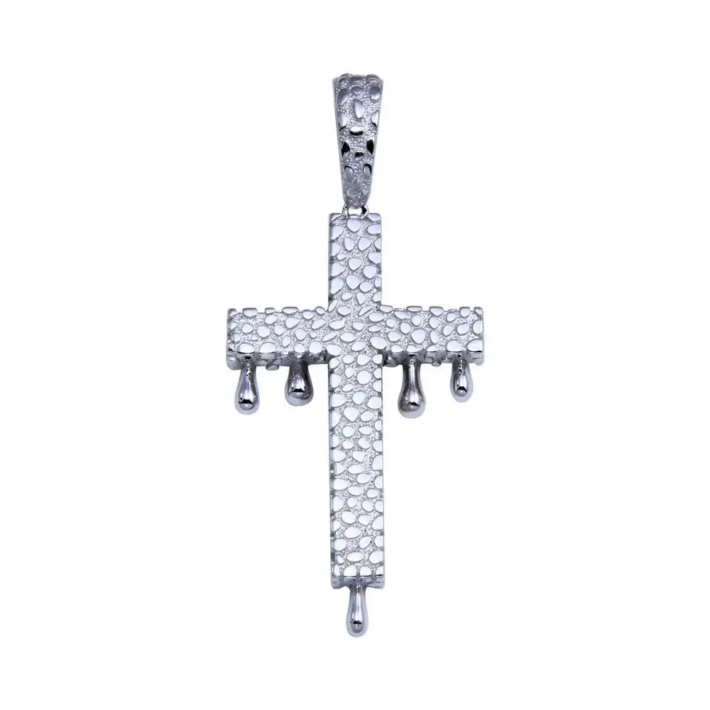 925 Sterling Silver Rhodium Plated CZ Dripping Cross Hip Hop Pendant