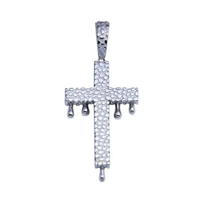 925 Sterling Silver Rhodium Plated CZ Dripping Cross Hip Hop Pendant