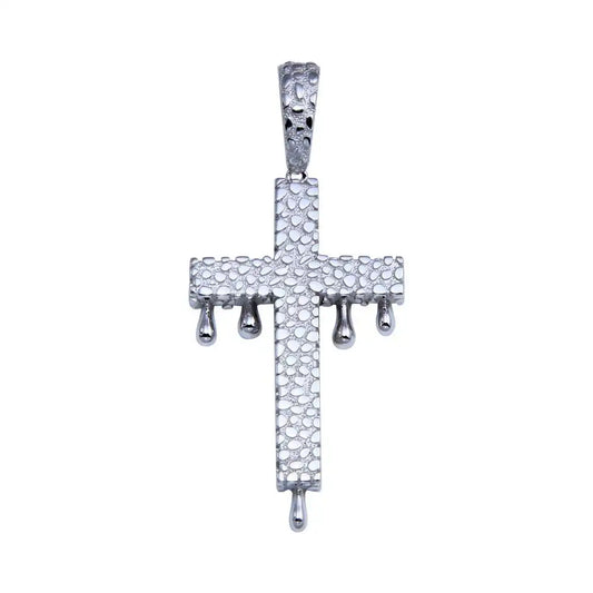 925 Sterling Silver Rhodium Plated CZ Dripping Cross Hip Hop Pendant